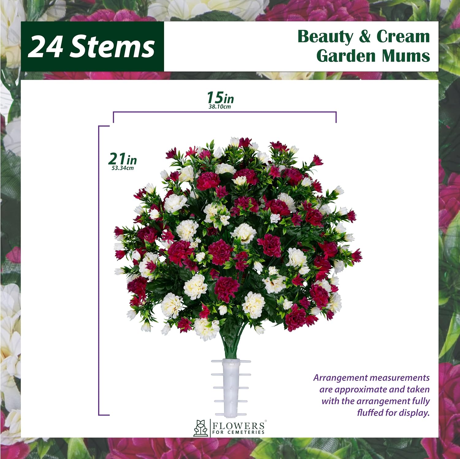 Artificial Cemetery Flowers - Gravesite Memorial Arrangment - Beauty & Cream Garden Mums - (1) Bouquet