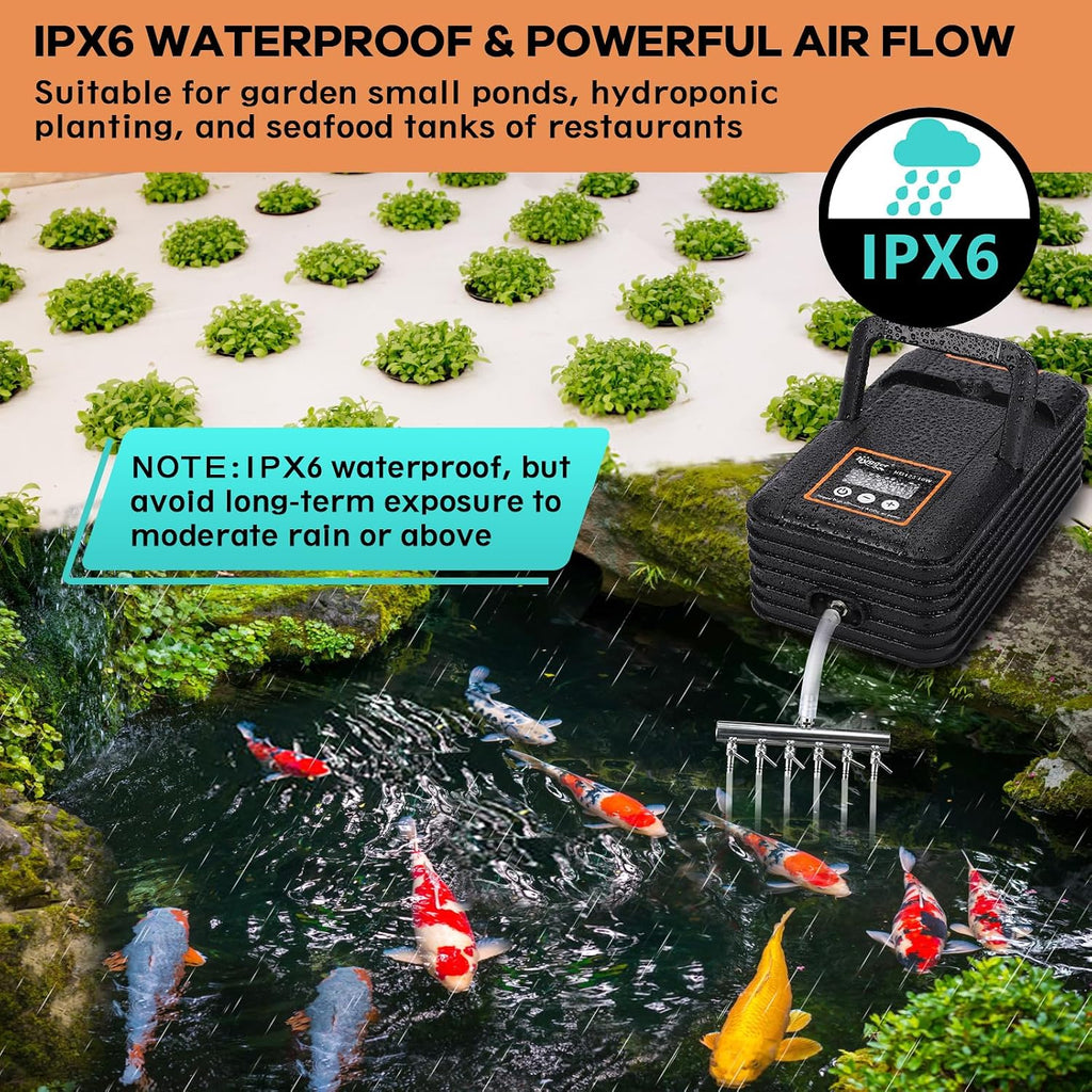 IPX6 Rechargeable Aquarium Pond Air Pump, Powerful Quiet Tank Air Pump with Hose Air Stone Check Valve Adjustable