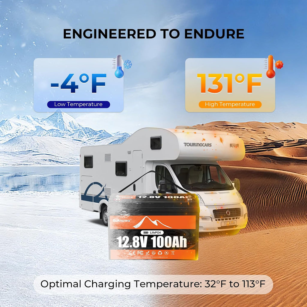 12.8V 100Ah LiFePO4 Battery With Low Temp Protection,1280Wh 15000+ Deep Cycles, Lightweight Lithium Battery for