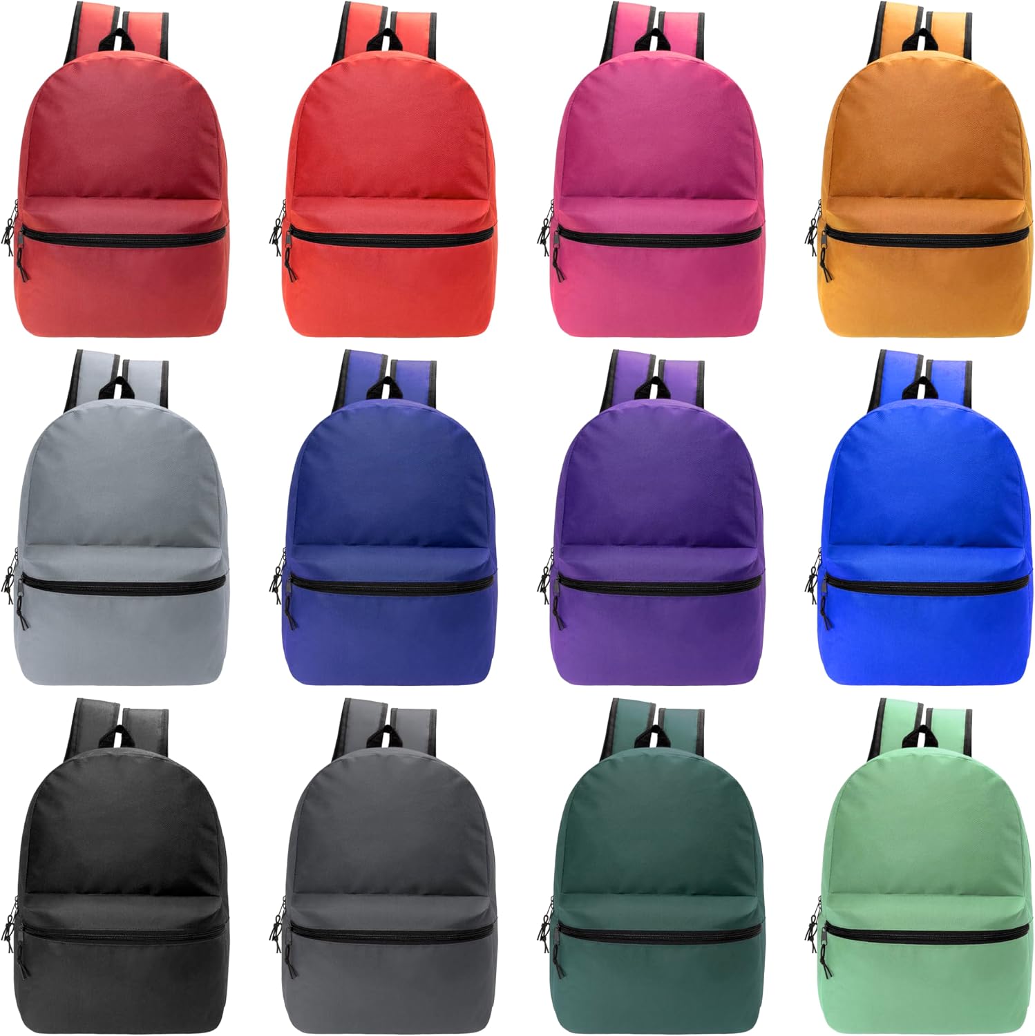 24-Pack 15" Backpacks for Kids - Bookbags in Bulk for Elementary, Middle, and High School Students, 12 Assorted Colors