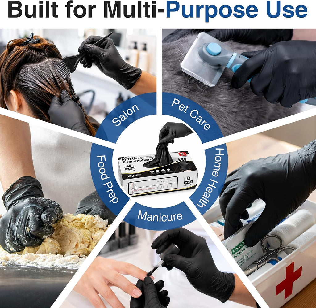 Black Nitrile Gloves, Gloves Disposable Latex Free, Powder Free | 2.5-Mil, Medical Exam Glove, Food Safe Gloves