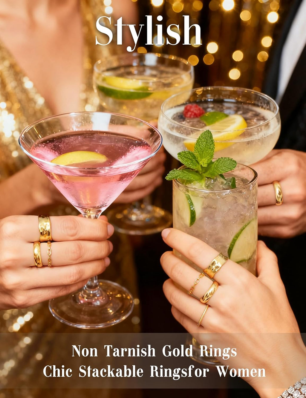 Chunky Gold Rings for Women Non Tarnish - 4Pcs 14K Gold Plated Dainty Stackable Ring Set Trendy Hypoallergenic Thick