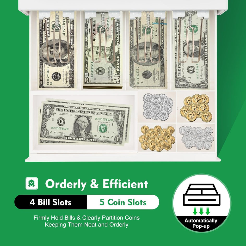 Modern Electronic Cash Register with Built-in Thermal Printer and Secure Cash Drawer, Commercial Electronic Cash