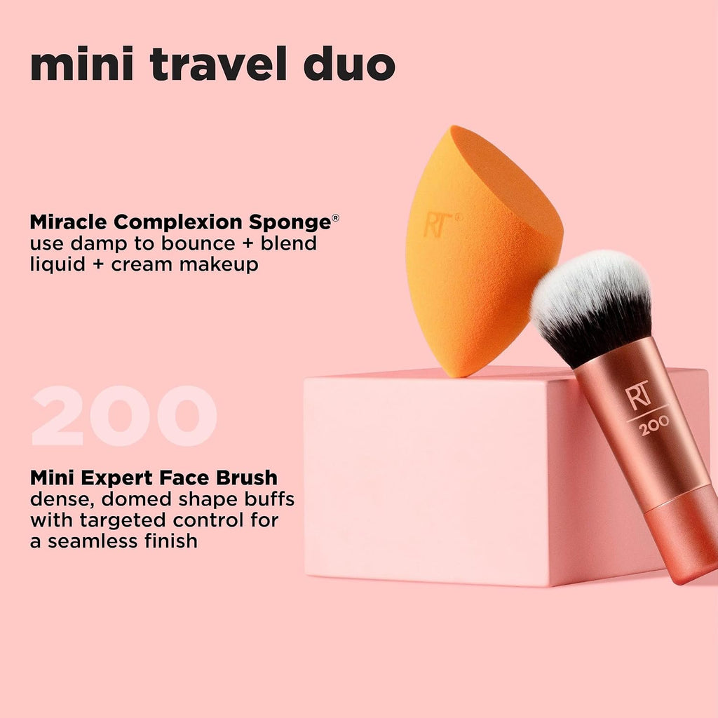 Mini Travel Duo Makeup Brush Set, Mini Foundation Brush | Easy base touchups with travel makeup brushes with makeup