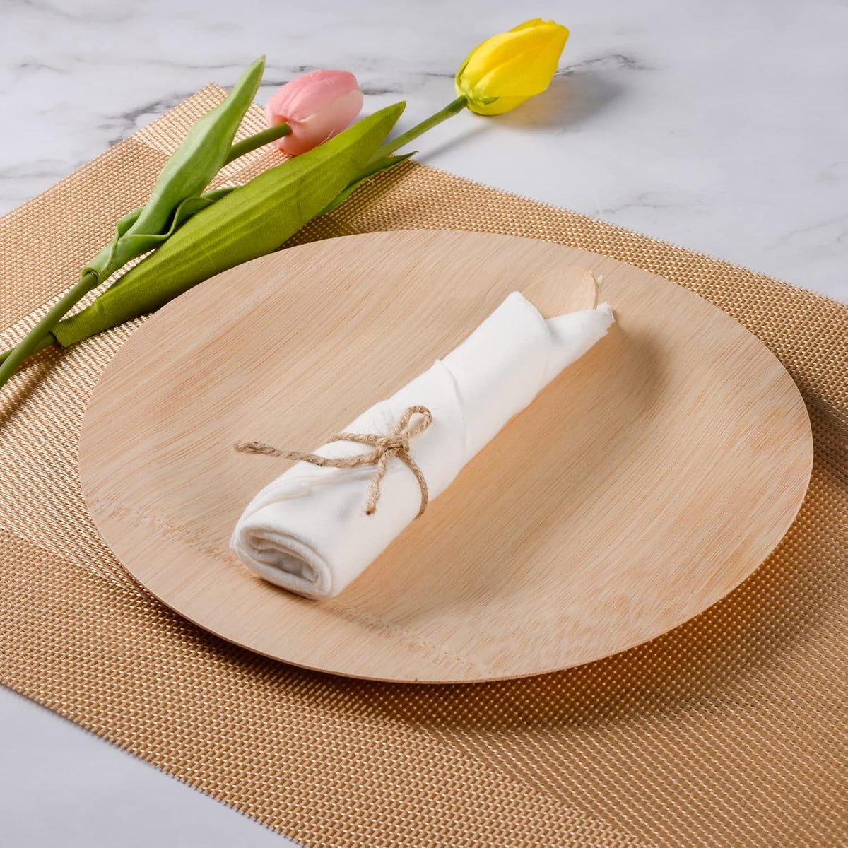 Pre Rolled Napkin and Bamboo Cutlery Set - 30Pack Bamboo Utensils/Cutlery Set(30 Forks, 30 Knives, 30 Spoons, 30