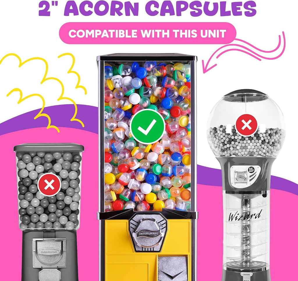 Vending Machine Capsules - 2 Inch Frosty-Clear Acorn Capsules - 50 Pcs Empty Toy Capsules - 7 Colors Plastic Capsules