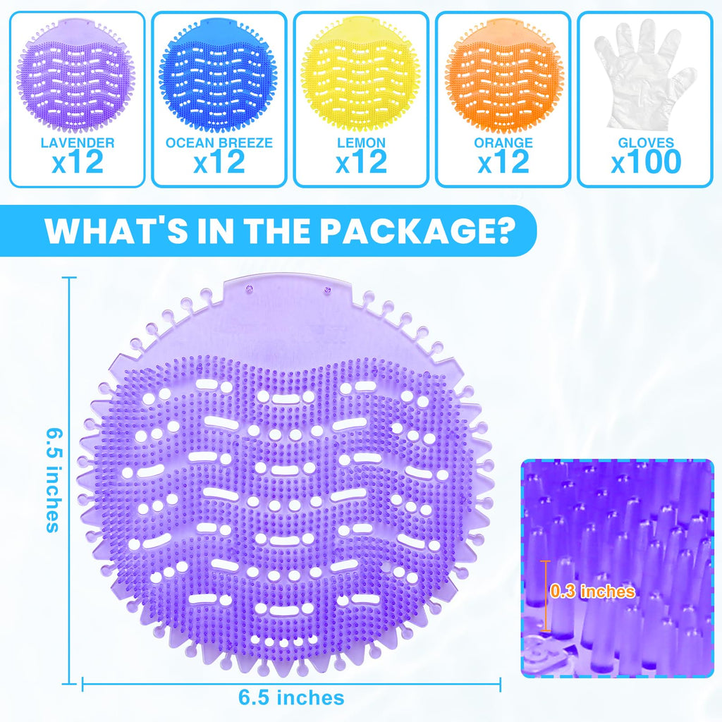 48 Pack Urinal Deodorizer Screen with 100 Gloves, Odor Protection