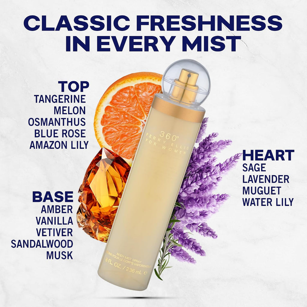 360° Body Spray for Women Fruity, Floral Body Mist, 8 Fl Oz | Perfumes for Women, Long Lasting Fragrance, Eau De