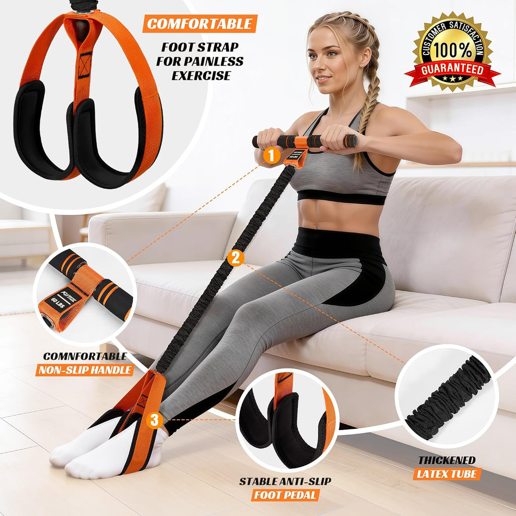 Multifunction Pedal Resistance Band with Handle, Upgraded Exercise Equipment with Soft Foot Pedal for Sit Up &
