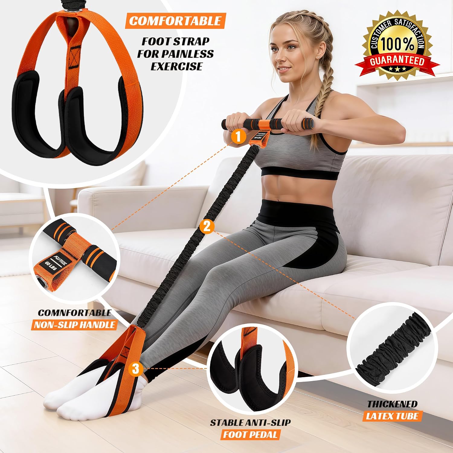 Multifunction Pedal Resistance Band with Handle, Upgraded Exercise Equipment with Soft Foot Pedal for Sit Up &