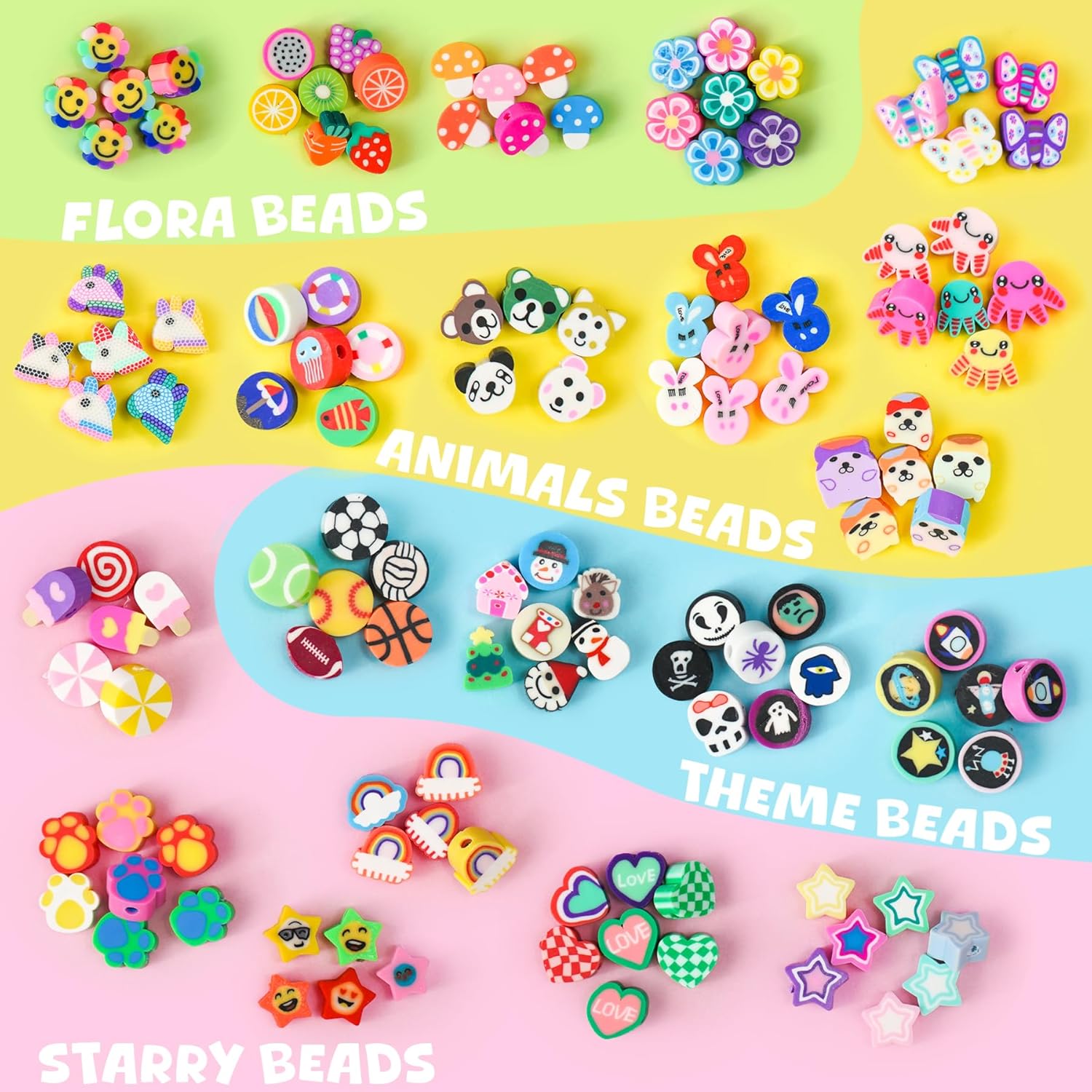 1200 Pcs Polymer Clay Beads Bracelet Making Kit, 25 Style Animal Fruit Flower Butterfly Bunny Pony Letter Beads