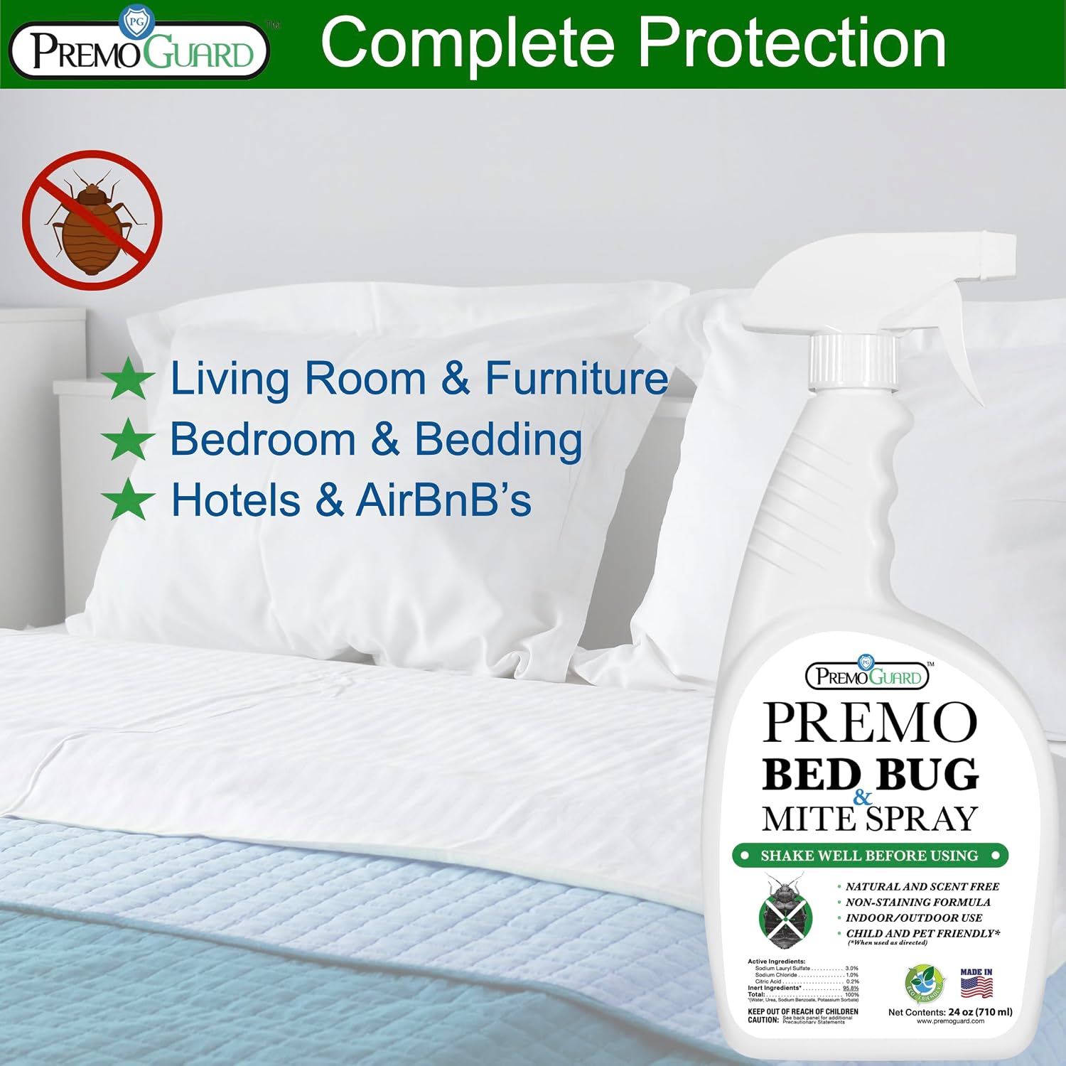 Bed Bug & Mite Killer Spray – University Tested 100% Kill Rate | Natural, Safe for Bedding, Furniture, Fabrics, and