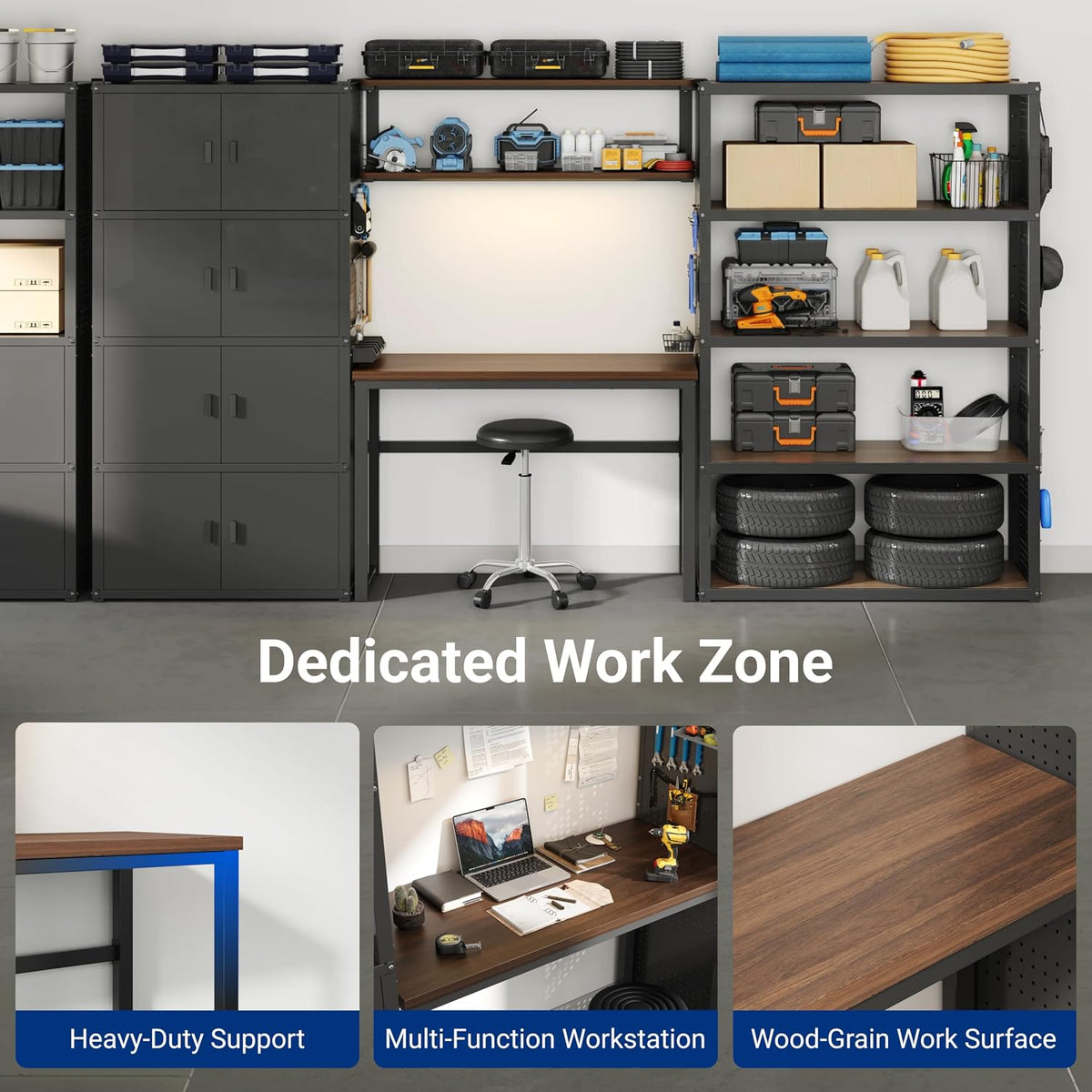 117"L 3-in-1 Modular Garage Storage Cabinet with Workbench