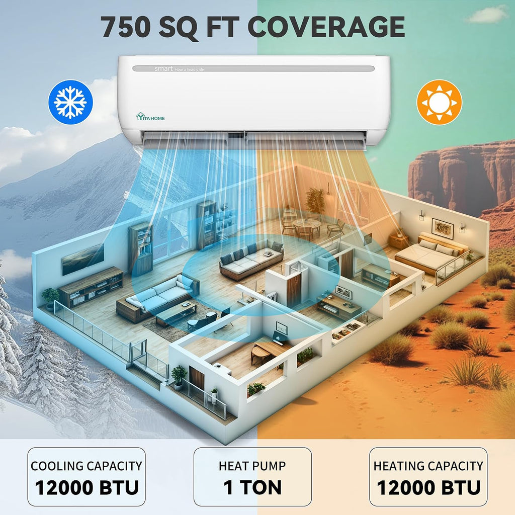 12000 BTU Mini Split AC Heating System, 20 SEER2 115V Ductless Air Conditioner with Wi-Fi & Alexa Compatibility