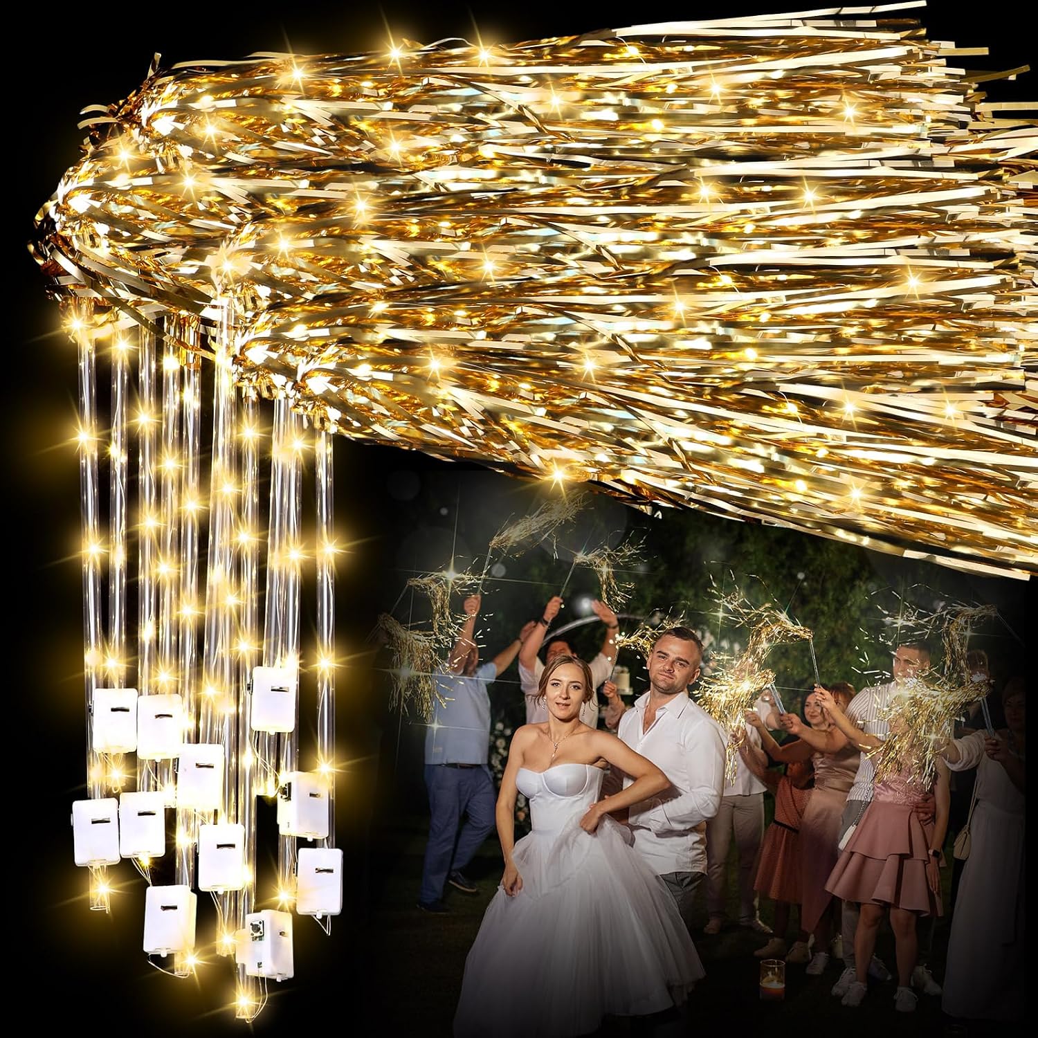 24 Pcs Lighted Wedding Wands LED Tinsel Wedding Light up Wands Streamers Sparklers Send Off and Exits Props Birthday