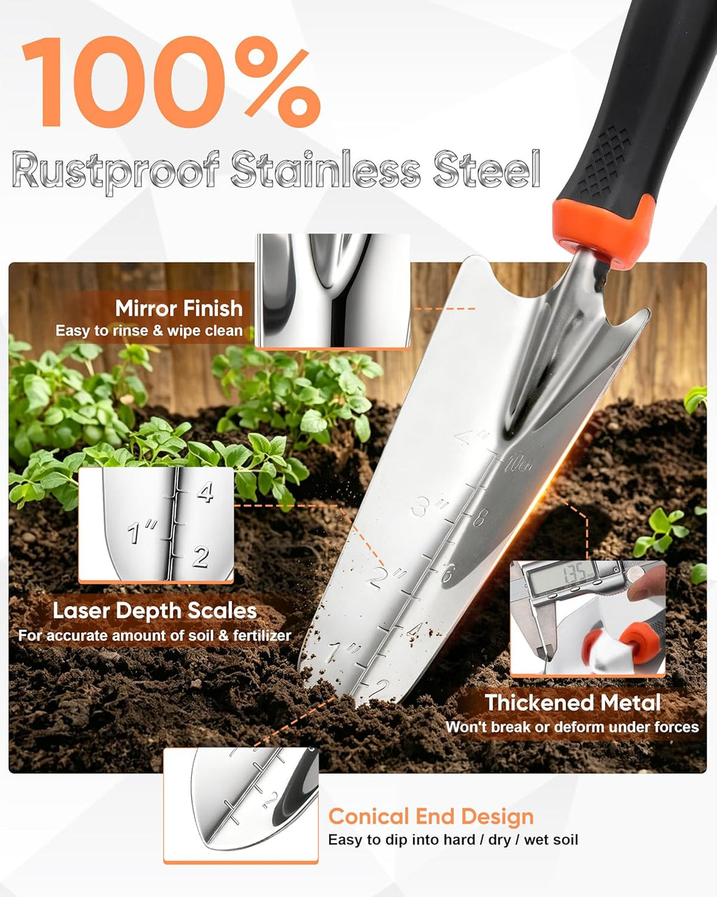 9-Piece Stainless Steel Garden Tools Set, HaSteeL Outdoors Gardening Hand Utensils Kit with Storage Bag, Rust