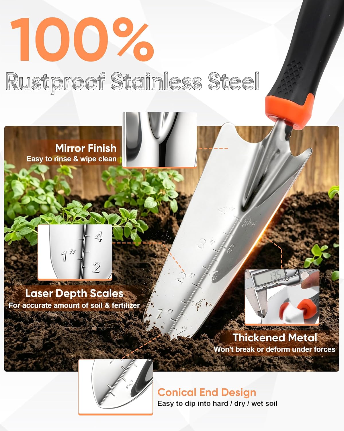 9-Piece Stainless Steel Garden Tools Set, HaSteeL Outdoors Gardening Hand Utensils Kit with Storage Bag, Rust