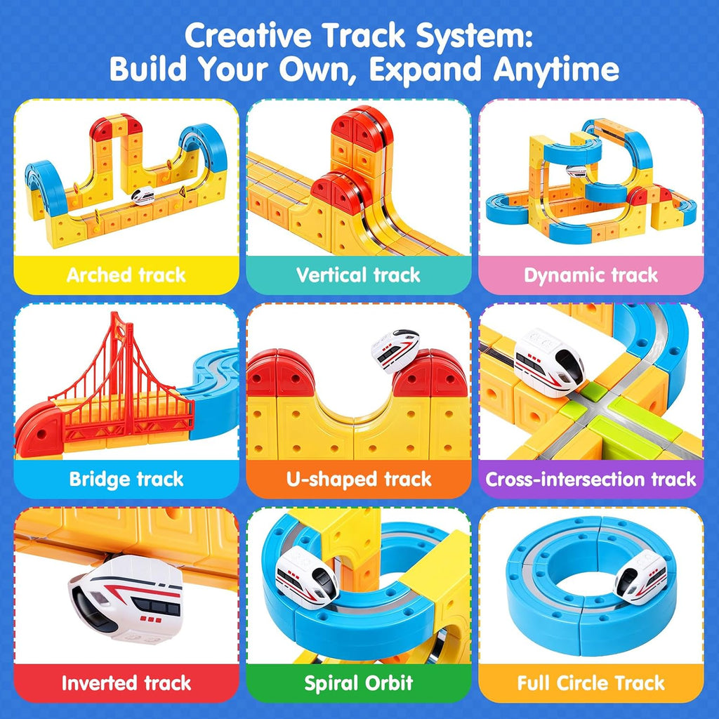 Electric Train Set for Kids: 159 Pcs 3D Flexible Race Track Kit | Magnetic Motorized Rail Track Building Toy