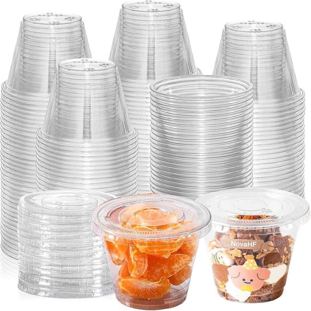 50 Sets 9 Oz Clear Disposable Plastic Portion Cups With Lids, Party, Picnic