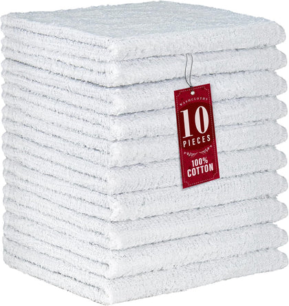 100% Cotton Washcloths 12x12 in, Absorbent, White (10 Pack)