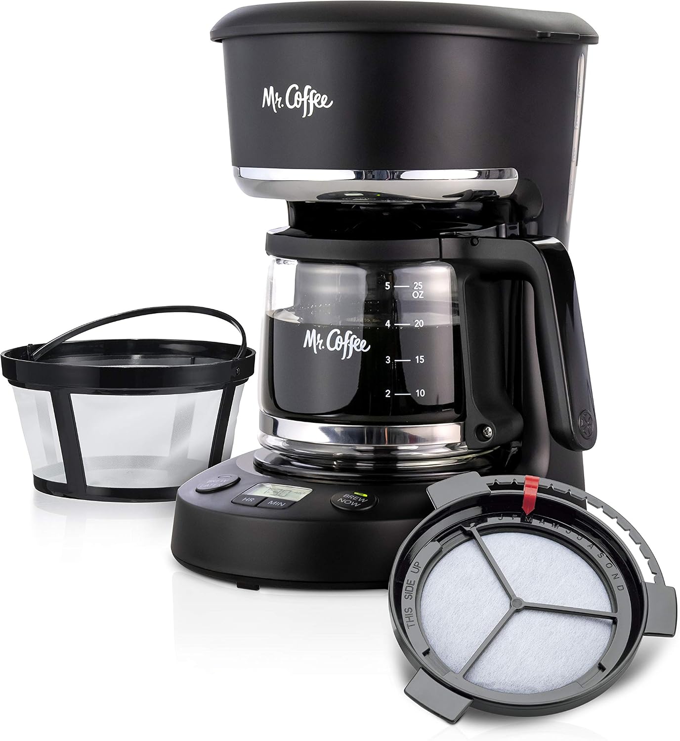 Programmable Coffee Maker 5 Cups with Auto Pause Glass Carafe Compact Design Black