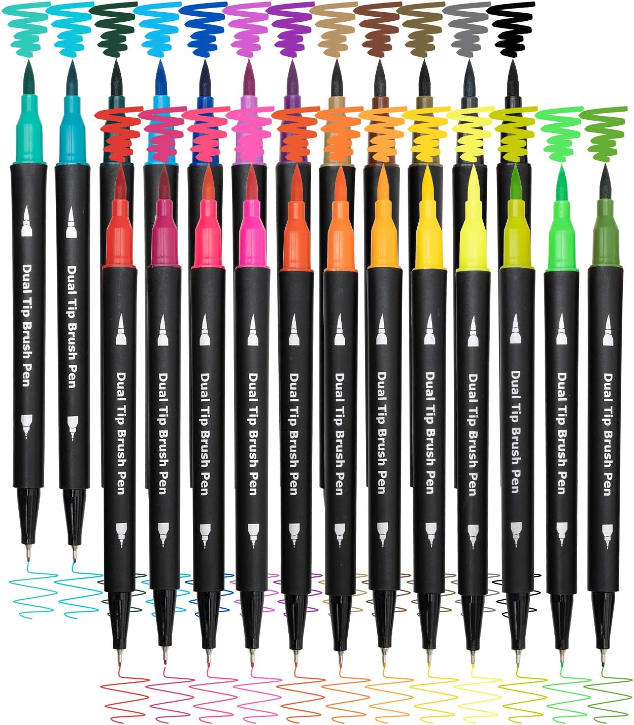 Dual Brush Marker Pens,24 Colored Markers,Fine Point and Brush Tip for Adult Coloring Books Bullet Journals