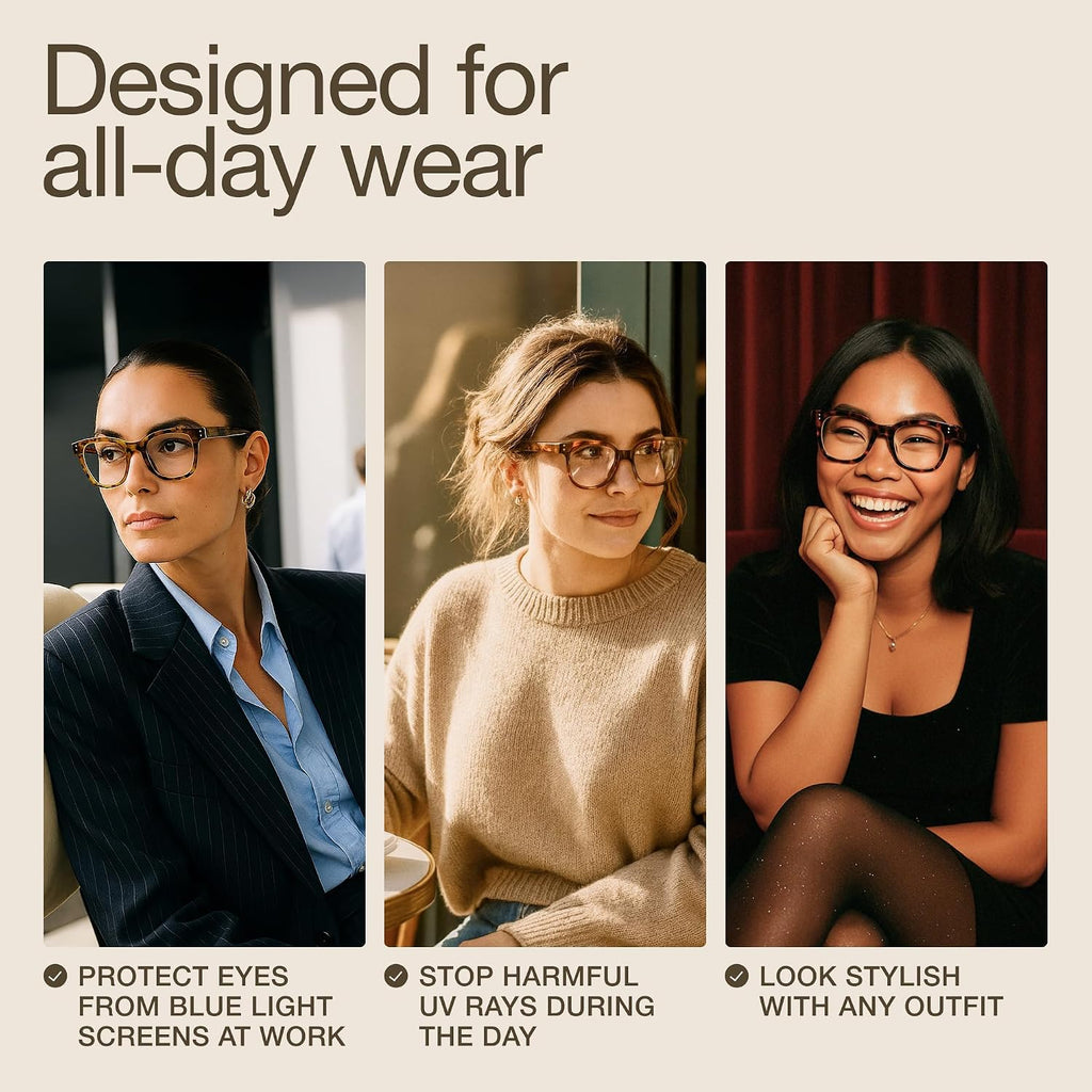 Blue Light Glasses for Women - Oversized UV & Blue Light Blocker Chunky Frames, Stylish Eyewear Access