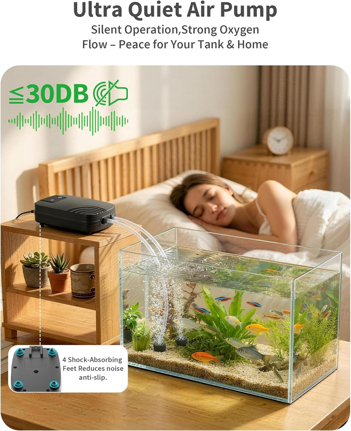 7.5W Aquarium Air Pump with Built-in 5000mAh Backup Battery, Dual Outlet Ultra Quiet Fish Tank Air Pump, 3 Modes