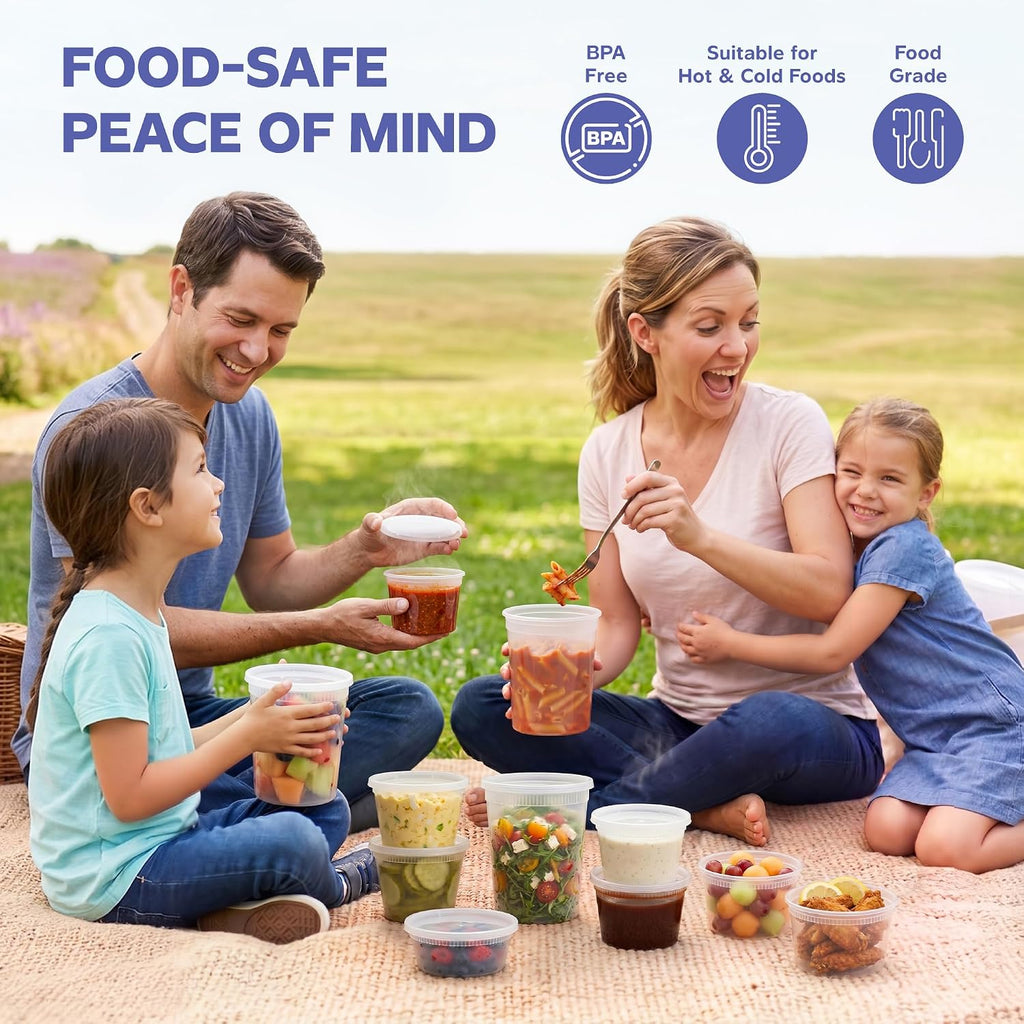 16 oz Plastic Deli Containers with Lids [48 Sets] Food Storage