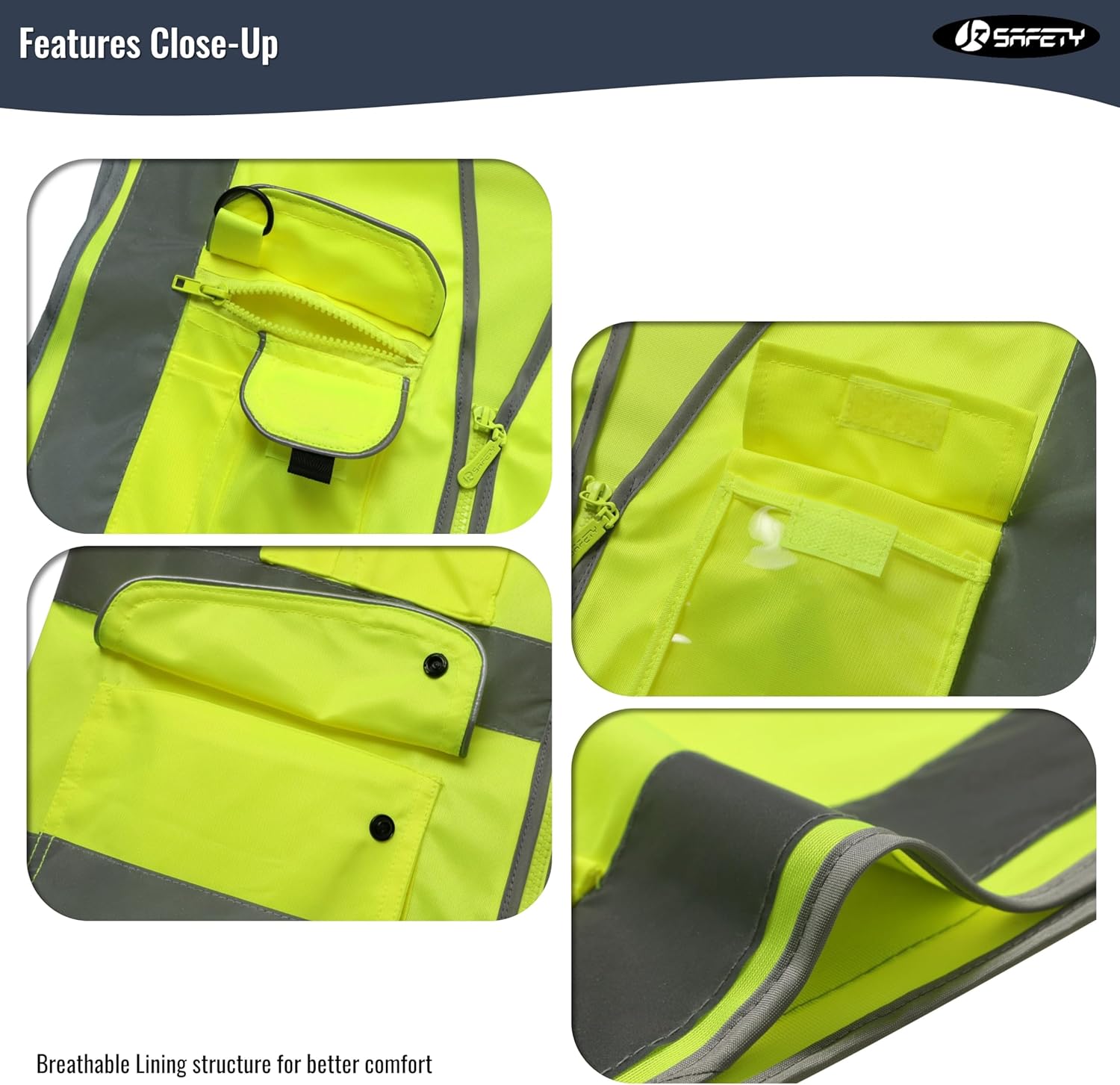 Safety Vest for Men Women Reflective Hi Vis JK150 Yellow XXL | ANSI Class 2, 9 Pockets, 4 Reflective Strips High