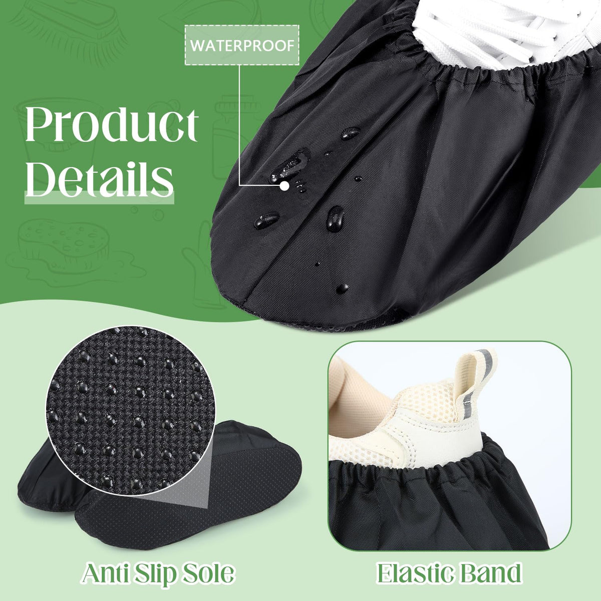 8 Pairs Reusable Shoe Covers Waterproof Non Slip Floor,Medium
