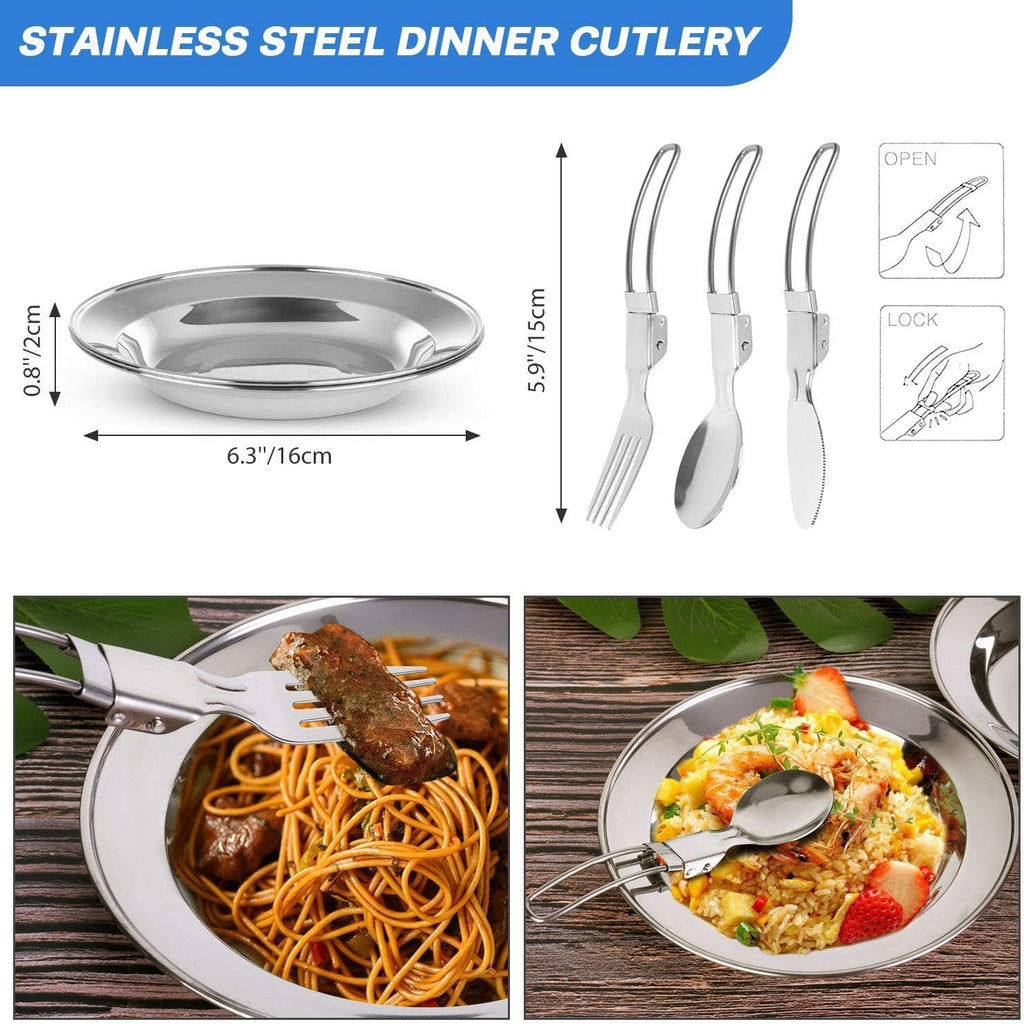Peidesi 15pcs Camping Cookware Mess Kit,Portable Non-Stick Aluminum Alloy Cookware,Kettle Pot Frying Pan Plates Forks