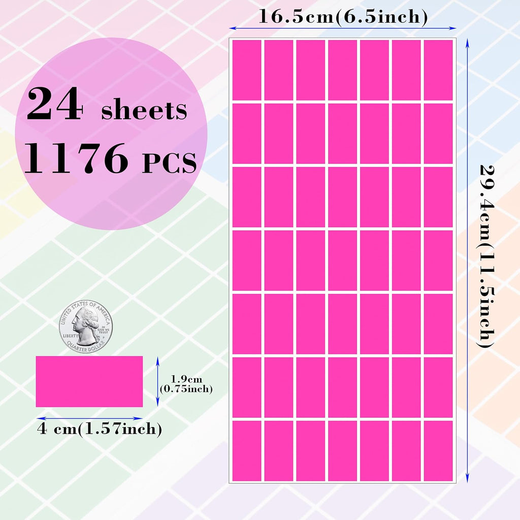 Colored Label Stickers,1.57" x 0.75" Color Coding Sticker 1176 PCS