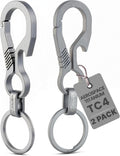 Titanium Carabiner Keychain Hook with Titanium Key Rings - 2 Pack EDC | Strong no-snag single body structure with