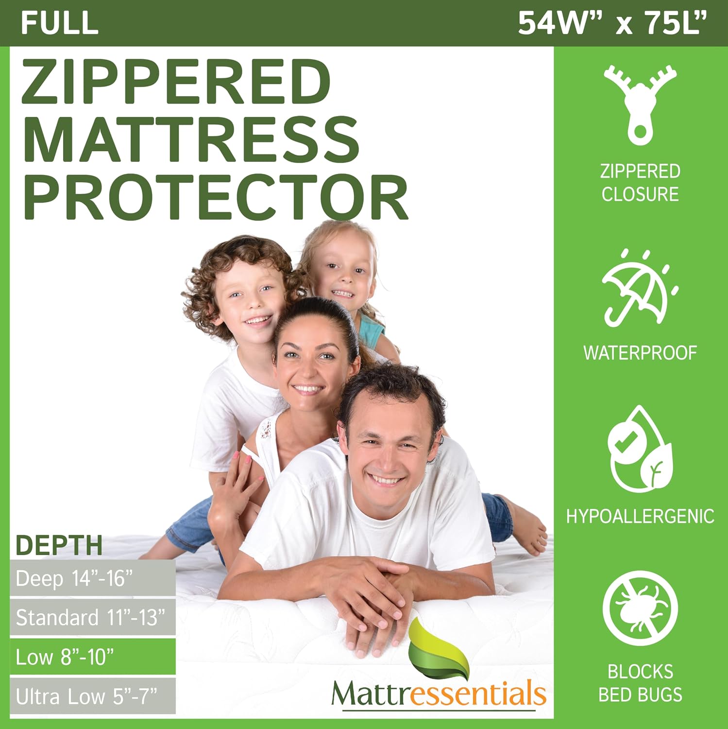 Zippered Full (8"-10" Depth) Mattress Protector - Bed Bug Waterproof Mattress Cover, Premium Quality Hypoallergenic