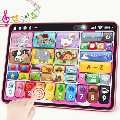 Trilingual Learning Toy Tablet with Music & Sound, Montessori Speech Therapy Toys for 1 Year Old Girl Boy Musical