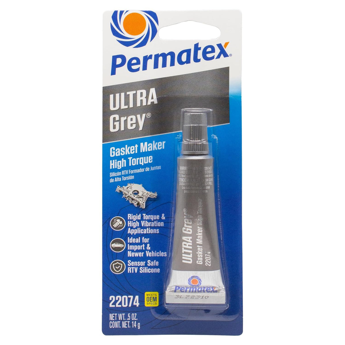 Permatex 22074 Ultra Grey Rigid High-Torque RTV Silicone Gasket Maker, 0.5 oz.