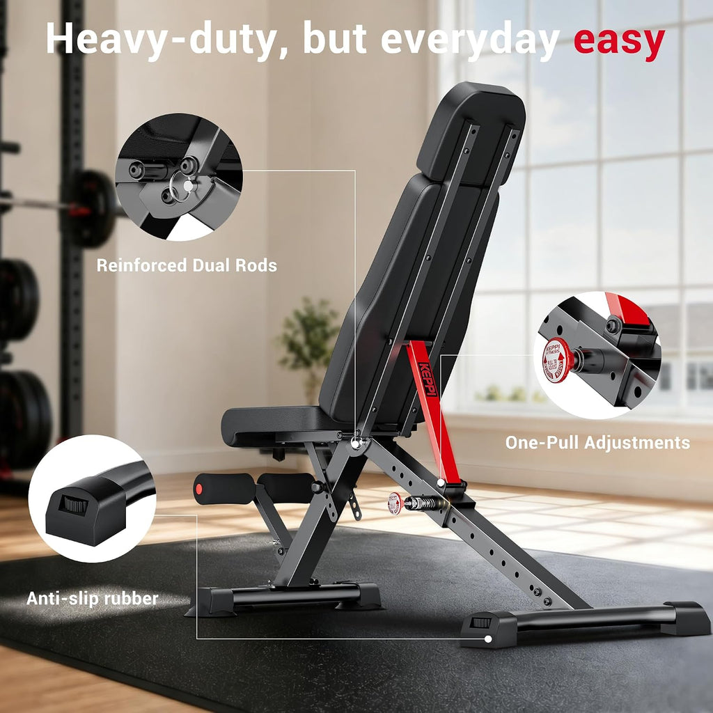 Weight Bench 900Lb, Adjustable Foldable Sturdy Bench for Home Gym | 900LB Flat capacity,11 back