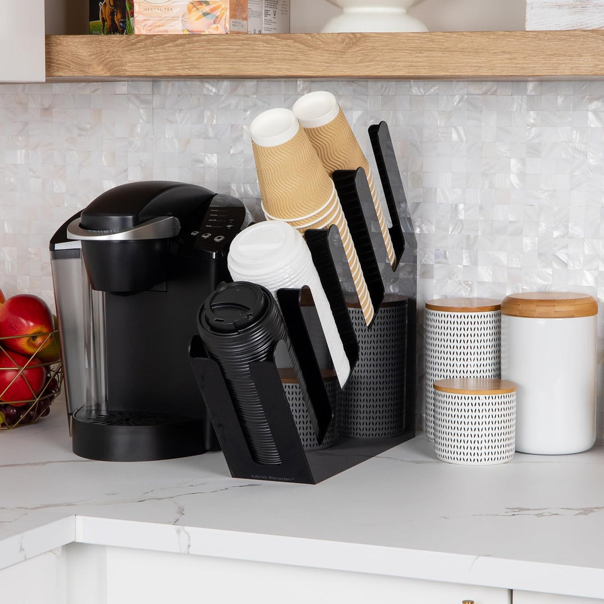 Cup and Lid Dispenser, Countertop Org, Coffee Bar, Beverage Cup, Kitchen, Breakroom, Black