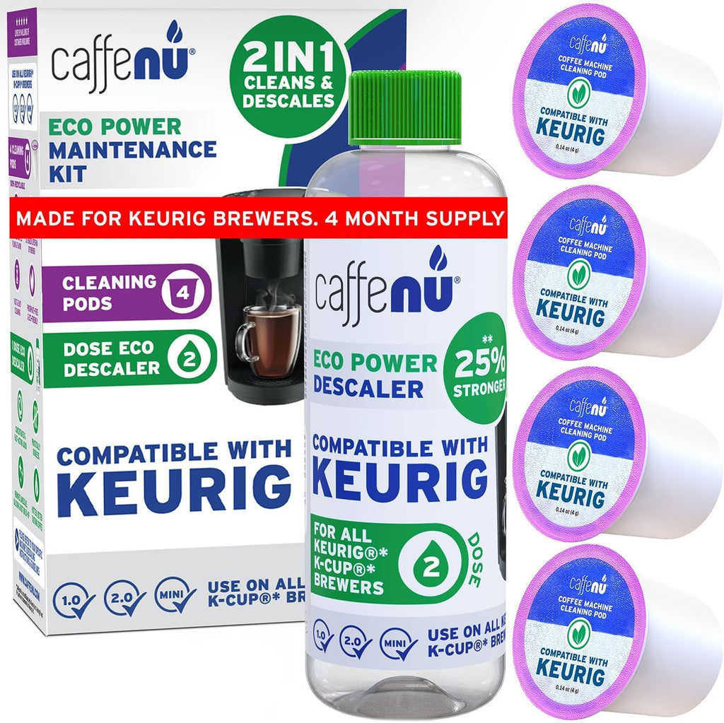 Caffenu Keurig Compatible Descaling Solution and Cleaning Pods Kit, 4 Uses