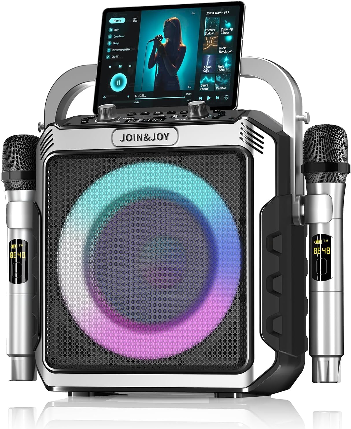 Portable Karaoke Machine, with 2 Wireless Microphones & LED Lights | Bluetooth Party Speaker with Loud Subwoofer