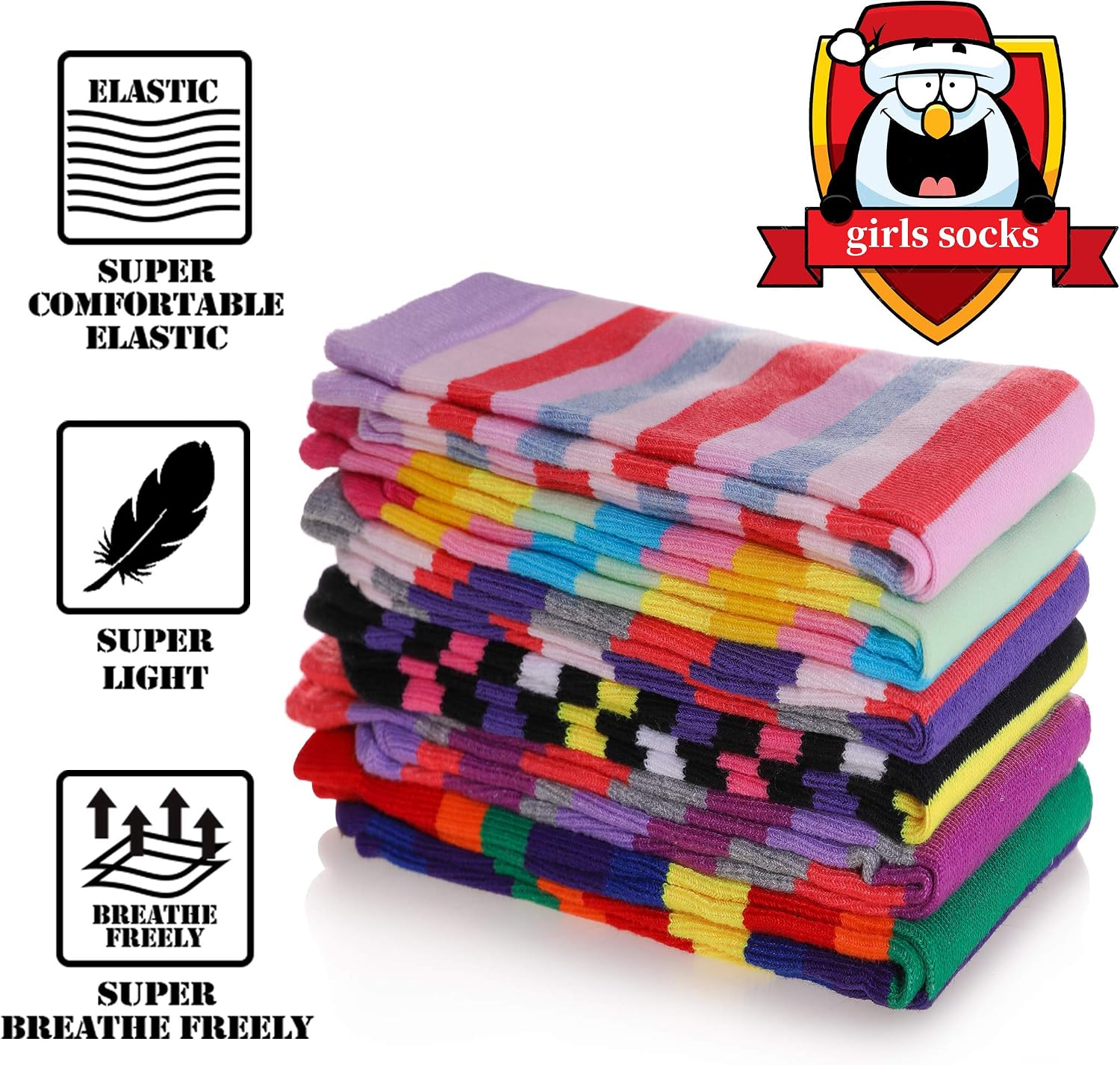 Girls Knee High Socks Kids Crazy Fun Gift Cute Animal Patterns Cotton Long Socks 6 Pairs