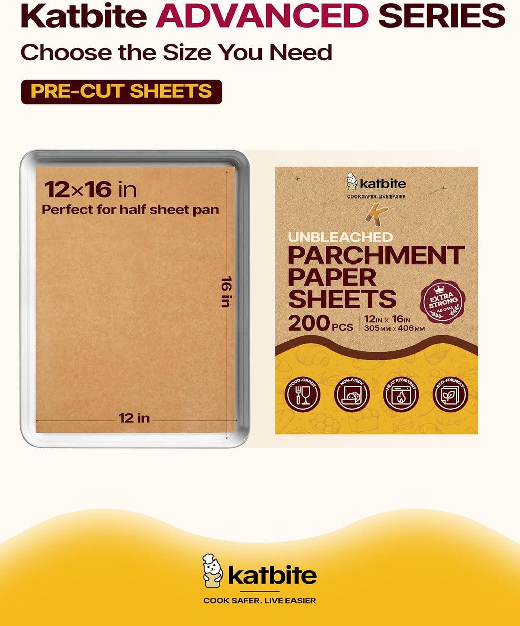 200Pcs 12x16 In Unbleached Parchment Paper for Baking, Precut Parchment Paper Sheets, Heavy Duty Flat Baking Paper
