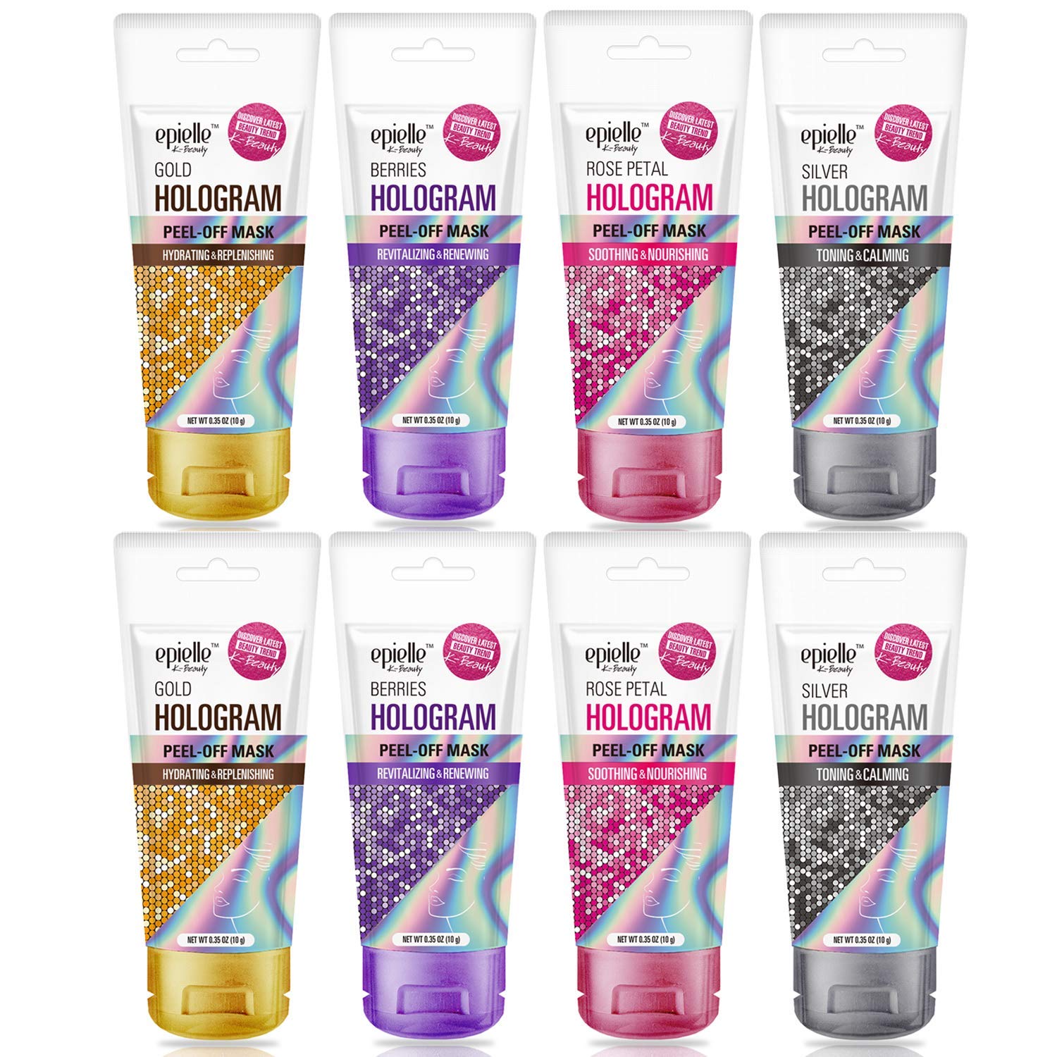 Hologram Glitter Peel-Off Face Masks - Toning & Calming | 8 Variety Pack Single-Use Testers | Gift Set, Spa Gift |
