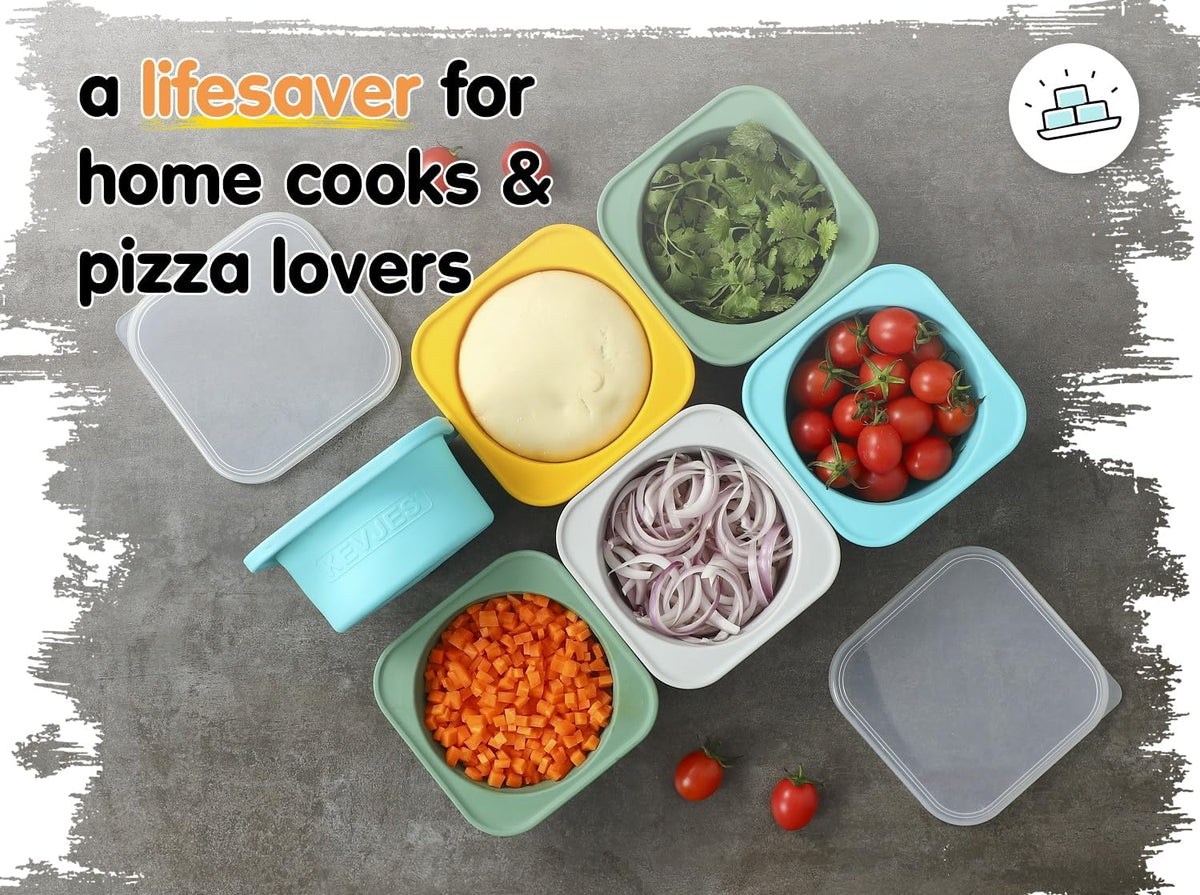 PLUS 1000ml Pizza Dough Proofing Containers for DIY family Artisan Pizza, Food Grade Silicone Stackable Boxes with