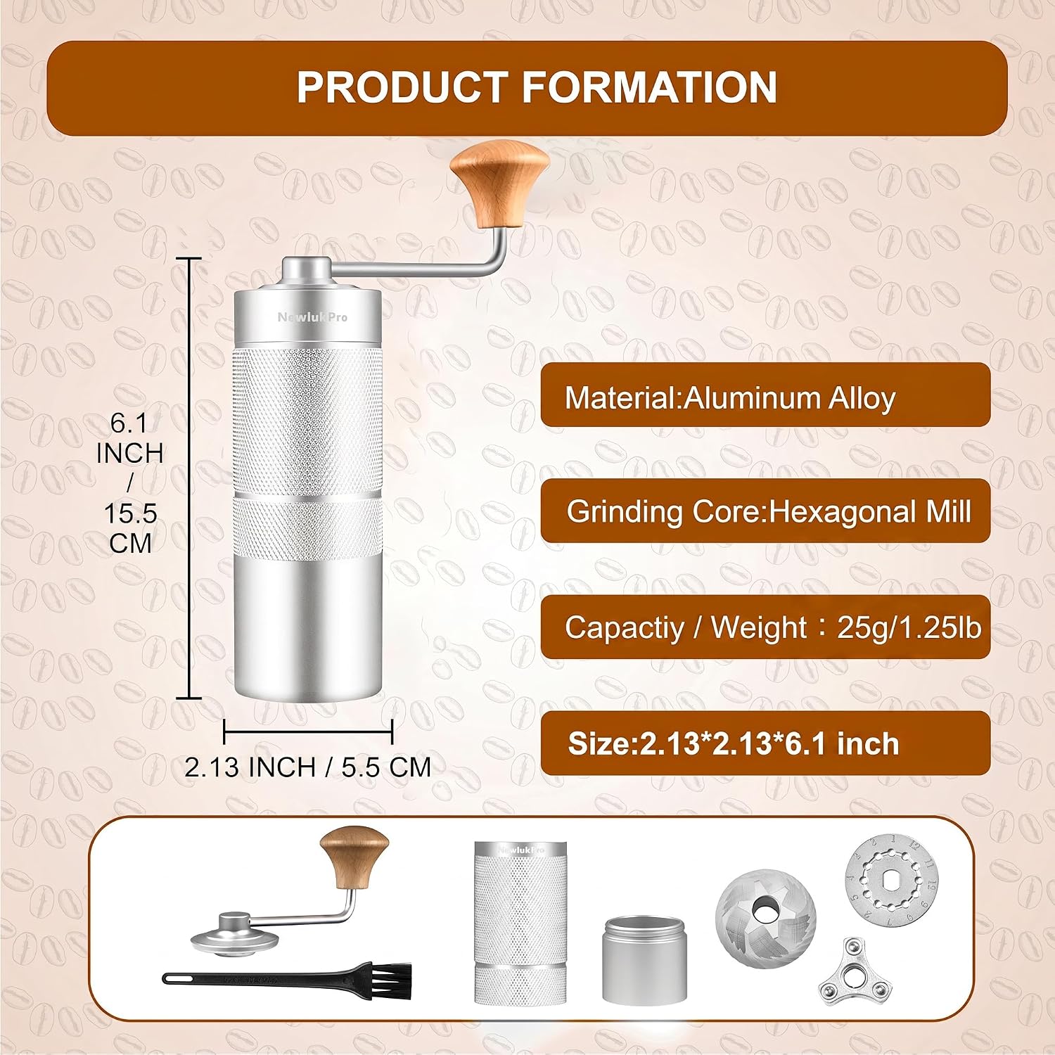 M6 Manual Coffee Grinder for Espresso Pour Over French Press Moka | Conical Burr,24 Adjustable Settings,All-Metal