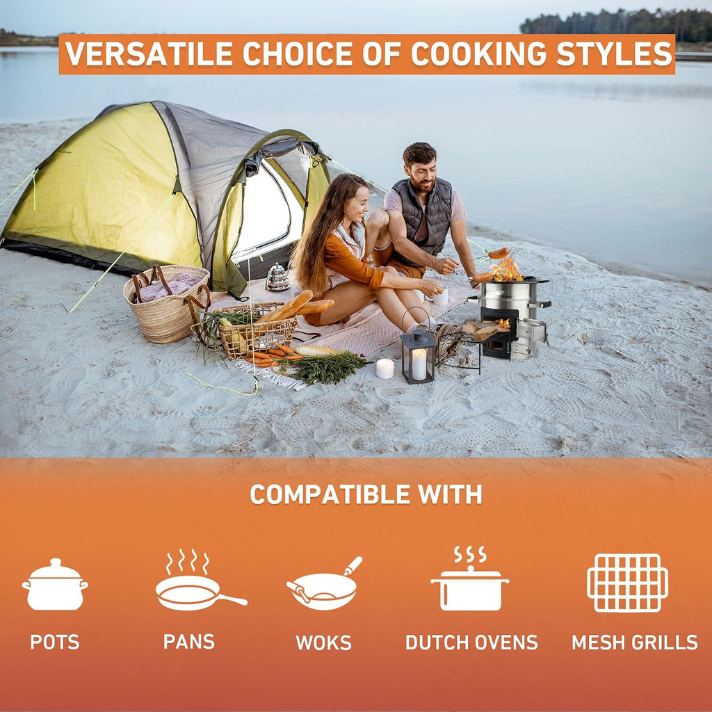 Camping Rocket Stove, Stainless Steel Wood Burning Stove | Portable Camping Gear, Outdoor Backpacking, Emergency RV