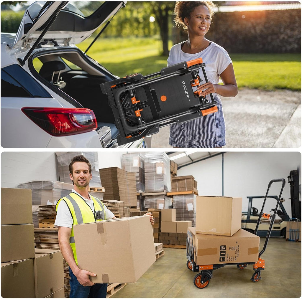 Folding Hand Truck Dolly, 330lb Convertible 4 to 2 Wheel Moving Cart,Orange | Dolly Cart with Retractable, Aluminum