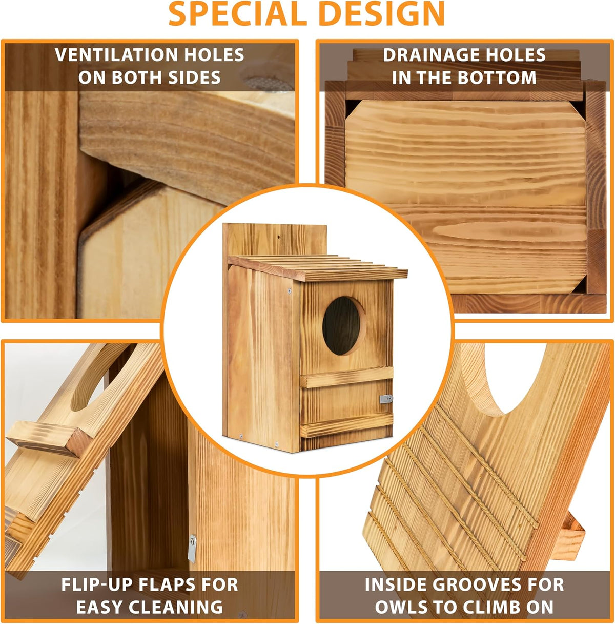 Screech Owl House, Large Wooden Circular Opening Screech Box for Outside