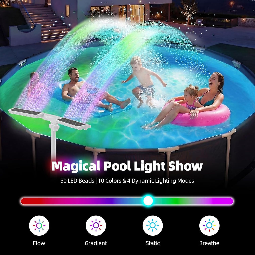 Solar Pool Fountain, 22'' Height Dual-Head Adjustable Spray, Auto Dusk Sensor & 6 Timer Option, Extended 8000mah